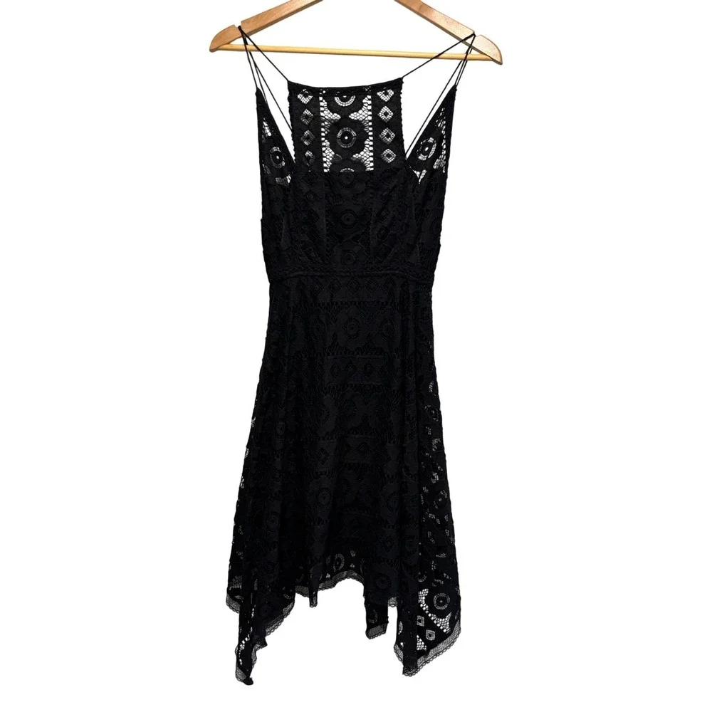 NWT Free People Black Lace euro summer wedding Handkerchief Mini‎ Dress Size 4